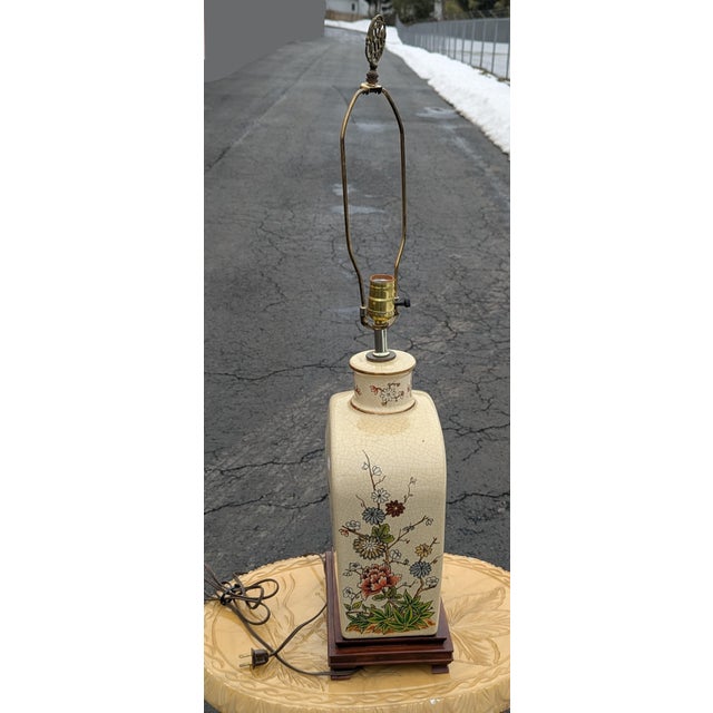 Vintage Large Crackle Oriental Asian Floral With Birds Table Lamp 29", Oriental Lamp, Asian Decor For Sale In Washington DC - Image 6 of 9