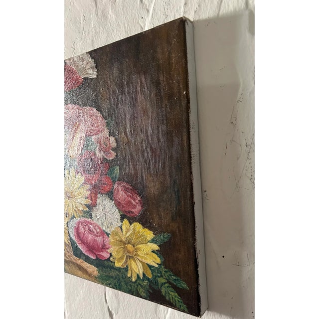 Farmhouse Original Still Life "Spring Flower Basket" Oil on Canvas For Sale - Image 3 of 8