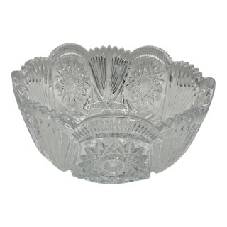 Vintage American Brilliant Period Cut Glass Bowl With Hobstar Sawtooth Rim For Sale