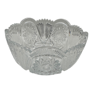 Vintage American Brilliant Period Cut Glass Bowl With Hobstar Sawtooth Rim