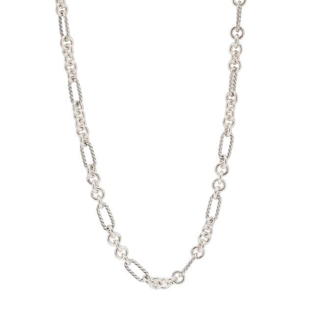 Modern David Yurman Sterling Silver 18k Gold Carnelian Cable Link Lariat Chain Necklace For Sale - Image 3 of 9
