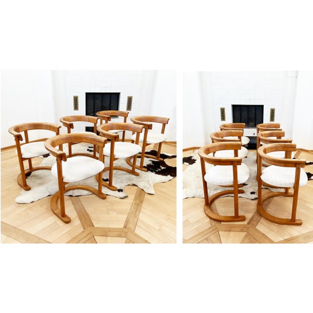 1970s Round Post Modern Brutalist MCM Beech Dining Table + 6 Chairs, 9 Pcs Set For Sale - Image 10 of 16