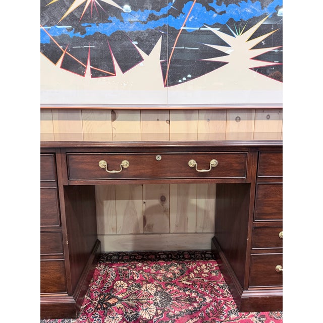 Late 20th Century Henkel Harris Mahogany Double Pedestal Executive Desk For Sale - Image 5 of 12