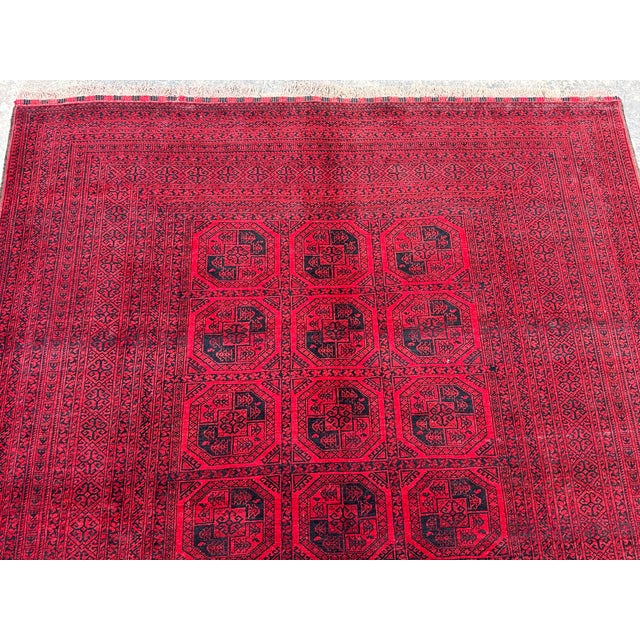 Textile Vintage Hand Knotted Afghan Turkoman Tribal Rug, Elephent Foot Design For Sale - Image 7 of 8