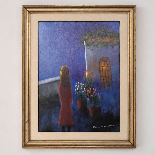 Textile Eliano Fantuzzi, Woman on Nocturnal Scene, 1970s, Oil Painting on Canvas For Sale - Image 7 of 9