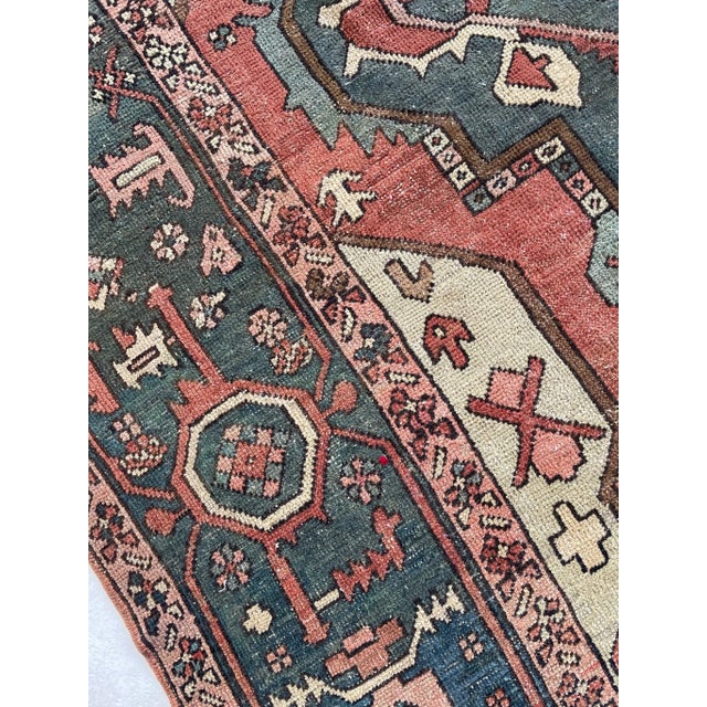 Antique Terracotta Sage Green Ice Blue & Eggshell Rug 9.3 X 14 For Sale In Milwaukee - Image 6 of 12