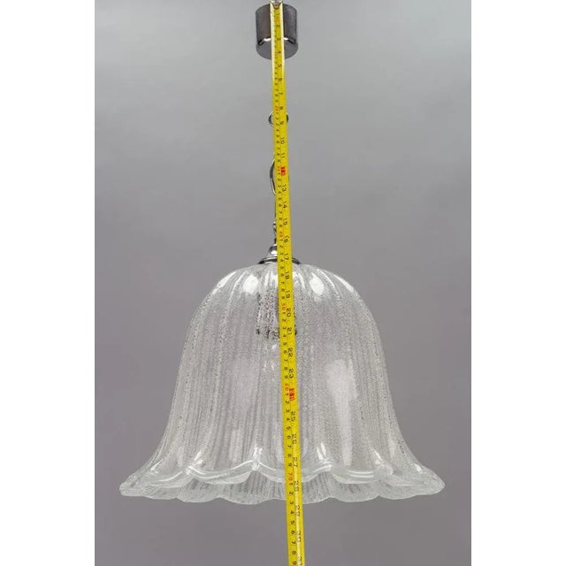 Vintage Bell Shaped Ice Glass and Chrome Pendant Lamp from Hustadt Leuchten For Sale - Image 16 of 17