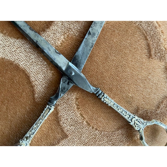 Animal Skin Antique French Scissors in Embossed Leather Case For Sale - Image 7 of 9
