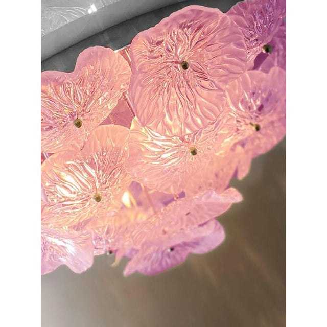 Contemporary Floreal Pink Murano Glass Flush Mount by Simoeng For Sale - Image 3 of 7