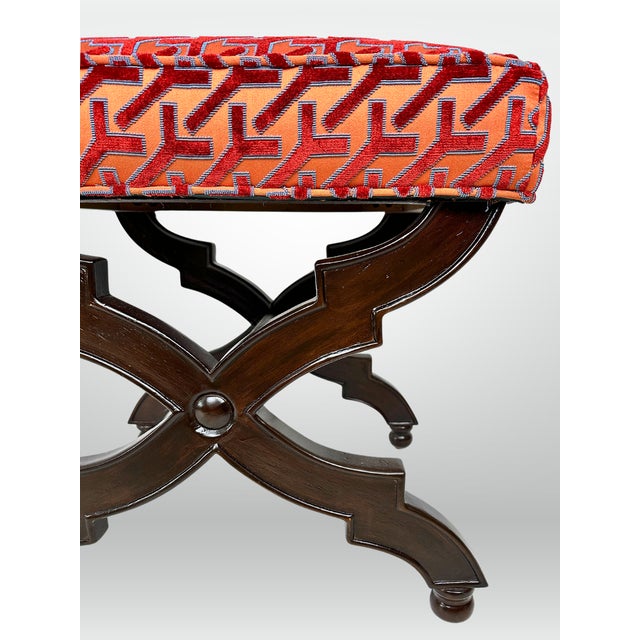 Wood Niccolo Italianate X-Base Velvet Stools - A Pair For Sale - Image 7 of 12