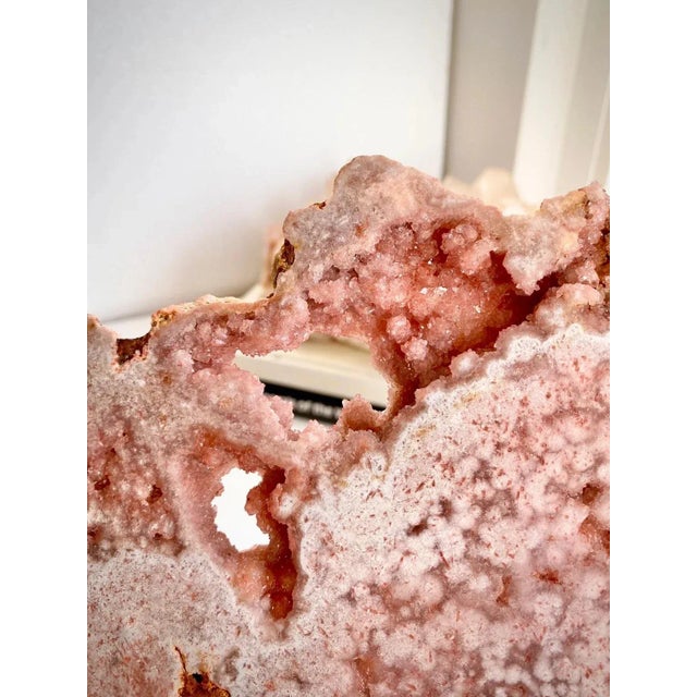 Pink Amethyst Slab With Sparkling Druzy Natural Crystal Specimen Display With Stand For Sale - Image 10 of 11