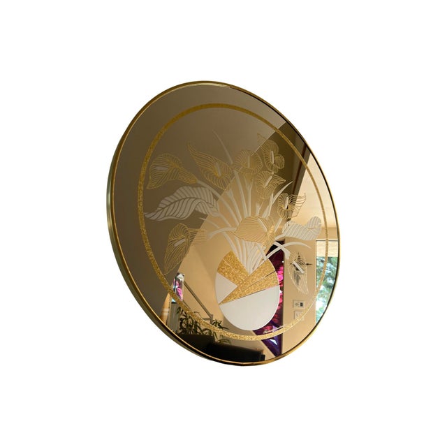 Glass Postmodern 1980s Richard Sandoval Windsor Wall Octagon Brass Mirror Flowers Vase For Sale - Image 7 of 11