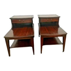 1950s Mid Century Barton Nightstands Step Tables Drawer Bottom Shelf Casters - a Pair