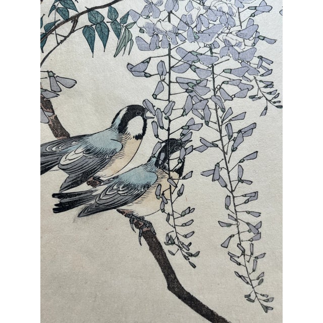 Japanese Imao Keinen, "Wisteria and Coal Tits," 1891 First-Edition Antique Japanese Woodblock Print For Sale - Image 3 of 3