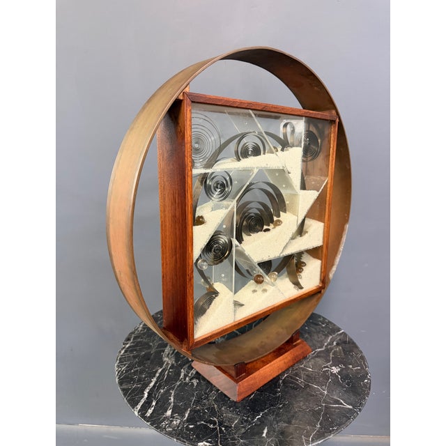 1970s Ann Wiseman Kinetic Sand Fountain Sculpture in Walnut, Lucite, and Brass For Sale - Image 9 of 9