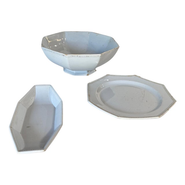 French Ceramic Tableware Set with Beads attributed to Creil Montereau, 19th Century, Set of 3 For Sale