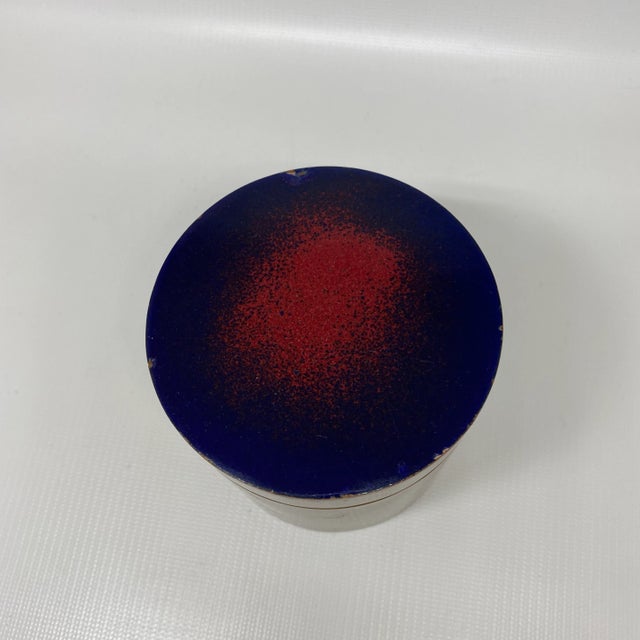 Metal Mid-Century Enameled Lid Round Brass Box For Sale - Image 7 of 13