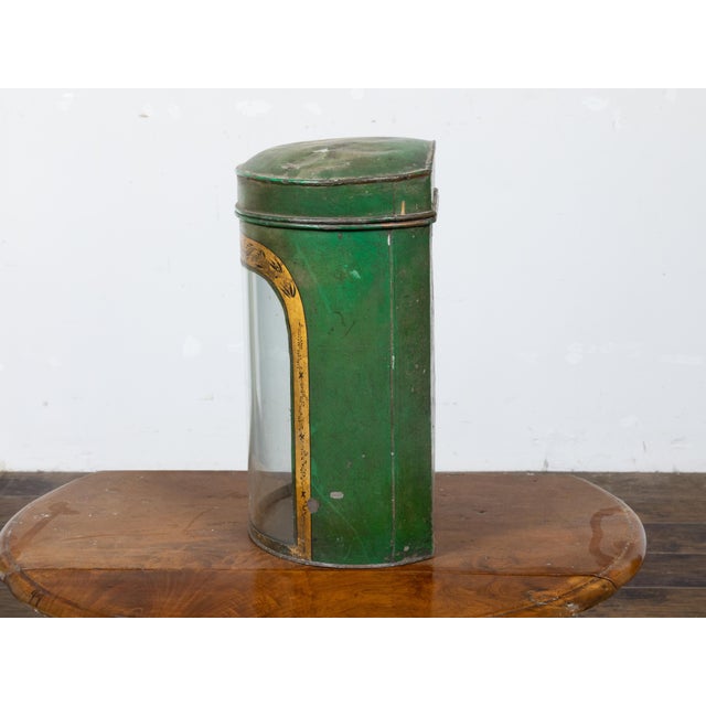 English 19th Century Parnall & Sons Green Painted Tea Box with Glass Front For Sale - Image 12 of 12