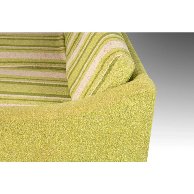 Bright Green Circa 1970s Mid-Century Modern Lime Green Tweed & Walnut Sofa Attributed to Milo Baughman For Sale - Image 8 of 12