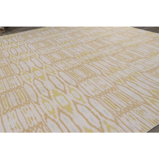 Contemporary Rug & Kilim’s Modern Square Kilim With Beige, Gold, and White Ikats Pattern For Sale - Image 3 of 9