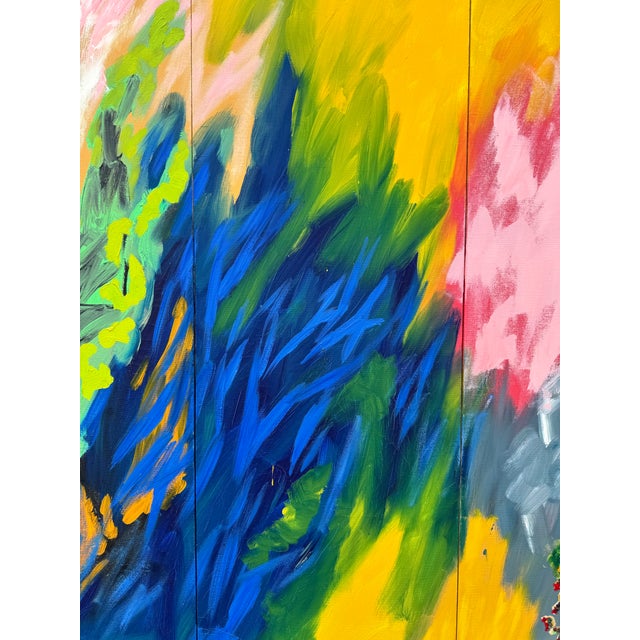 Large “Sand Stars” Abstract Expressionist Triptych by Nina Smith, 1985 – Original Signed Acrylic on Canvas Painting For Sale - Image 4 of 8