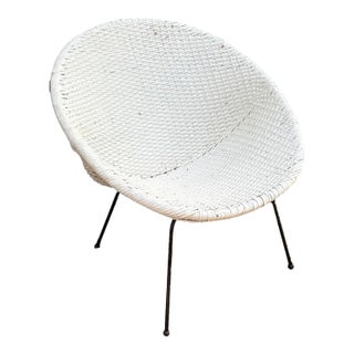 Lloyd Loom White Wicker/Iron Satellite Disc Chair For Sale