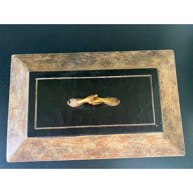 2000 - 2009 Vintage Maitland-Smith Carved Decorative Box With Gilt Clasped Hands & Feet For Sale - Image 5 of 7