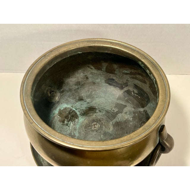 19th Century Qing Dynasty Chinese Bronze Twin Handle Censer Incense Burner 8” Diameter For Sale - Image 4 of 9