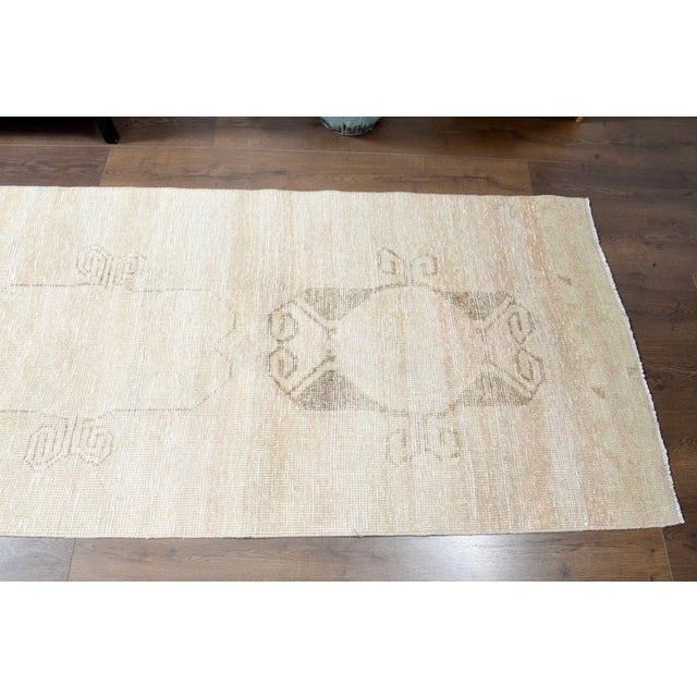 1970s Vintage Turkish Handmade Wool Cotton Beige Runner Rug For Sale - Image 11 of 11