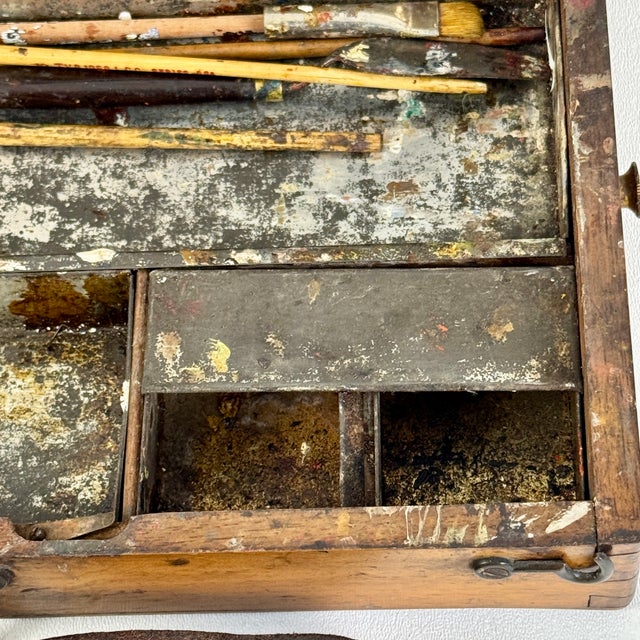 Early 20th Century Vintage Wood Artist Portable Painting Box With Used Palette and Remnant Paint For Sale - Image 5 of 14