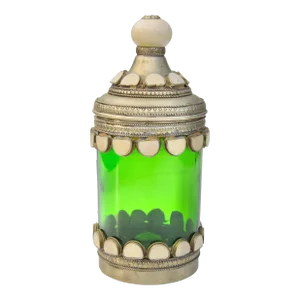 Vintage Handcrafted Moroccan Green Glass Lidded Jar