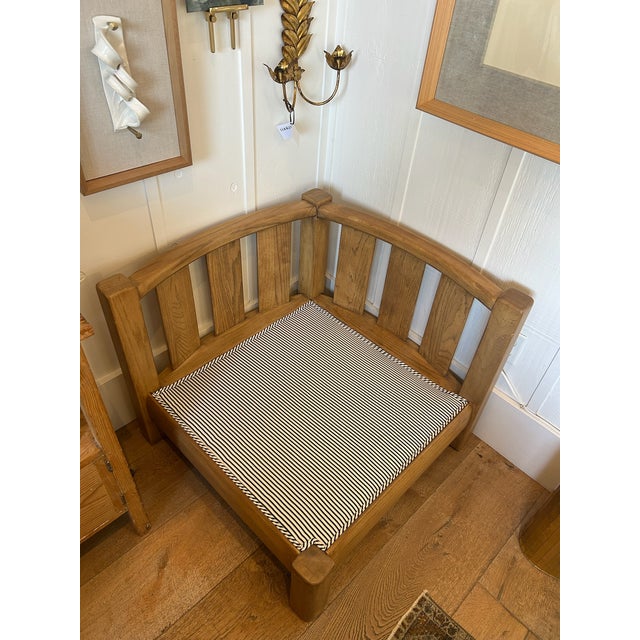 Vintage Oak Corner Lounge Chair With New Upholstered Cushions For Sale - Image 4 of 15