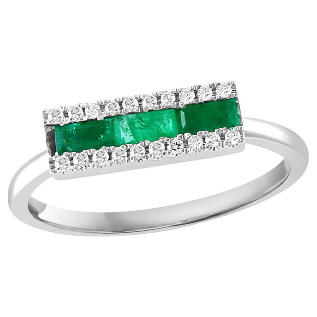 Princess Cut Emerald and Diamond Band/Ring 14 Karat Yellow Gold/ White Gold Princess cut Emerald in the Center row Each...