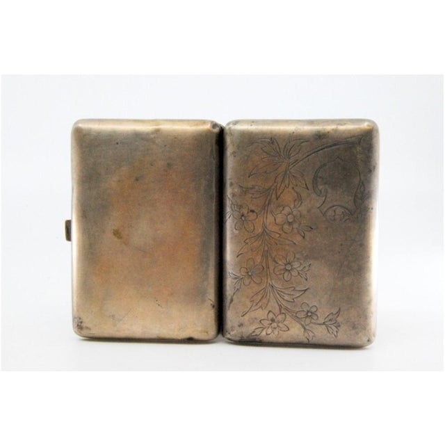 Silver Cigarette Case with Engraved Branches and Hinged Lid For Sale - Image 4 of 11