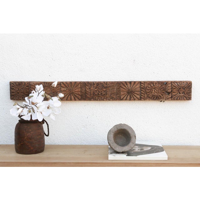 Wood Antique Indian Sunburst & Floral Wall Carving For Sale - Image 7 of 7