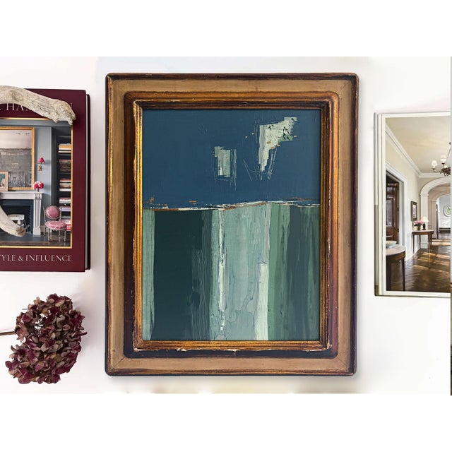 Contemporary “River Moss" Abstract Art in Antique Frame, Transitional Living Room Art by JTS For Sale - Image 3 of 11