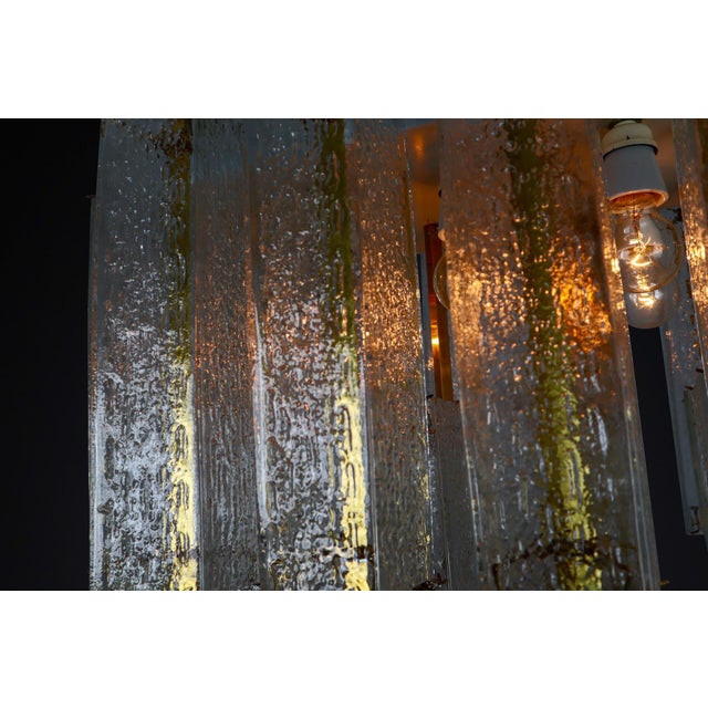 1960s Mid-Century Modern Brass and Structured Glass Flush Mount, 1960 For Sale - Image 5 of 10