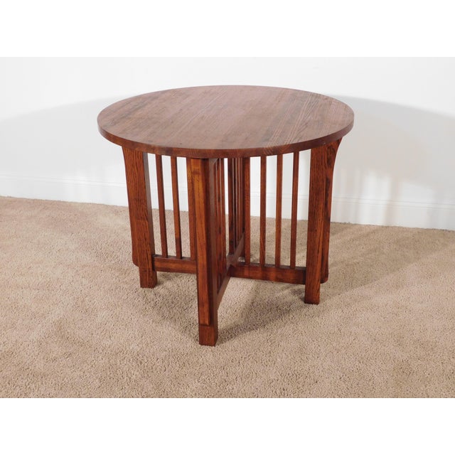 Late 20th Century Kimball Antique Style Mission Prairie Arts & Crafts Oak Round Occasional Table For Sale - Image 5 of 18