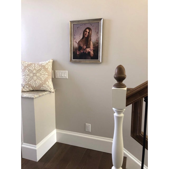 Beige Serenity by Beth Sistrunk | Oil on panel Portrait of a girl surrounded by butterflies. For Sale - Image 8 of 10