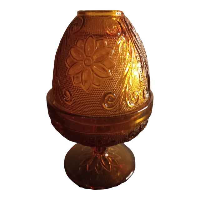 Indiana Glass Amber Tiara Fairy Lamp For Sale