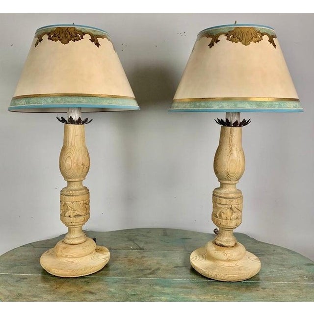 Rustic 19th Century Italian Candlestick Lamps With Custom Parchment Shades - a Pair For Sale - Image 3 of 11