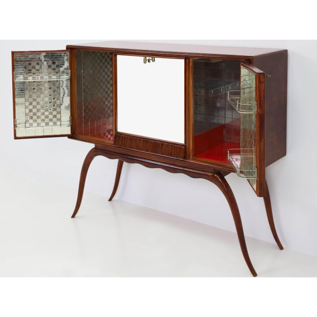 Brown Bar with Slender Legs and Mirrored Interior attributed to Guglielmo Ulrich, Italy, 1952 For Sale - Image 8 of 14