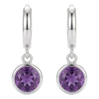 Amethyst Hoop Huggies Earrings, February Birthstone Drop Earrings, A Pair For Sale