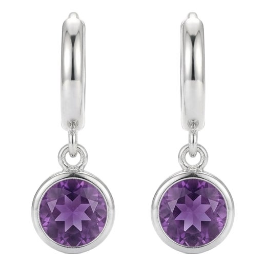 Amethyst Hoop Huggies Earrings, February Birthstone Drop Earrings, A Pair For Sale