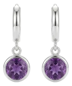 Amethyst Hoop Huggies Earrings, February Birthstone Drop Earrings, A Pair