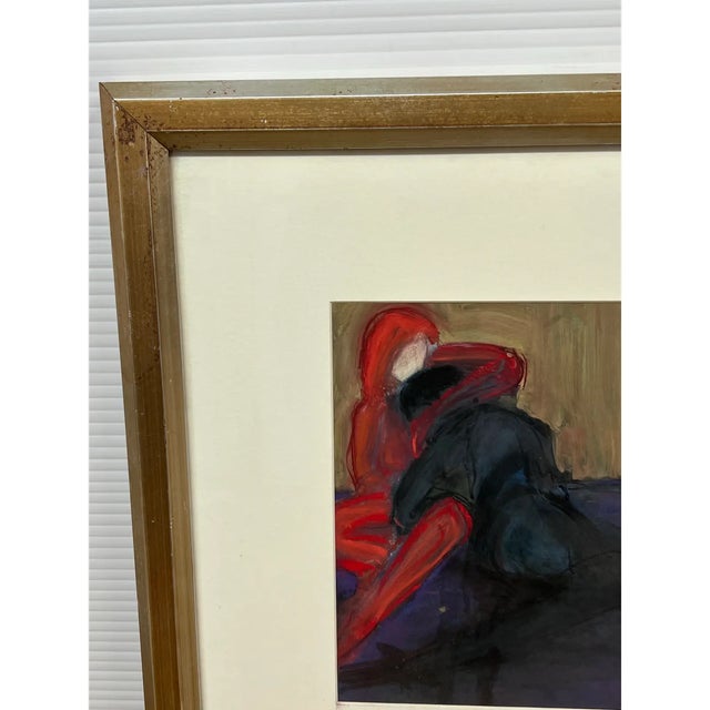 Nancy Willis Two Spies in Red Painting, Circa 1980 For Sale - Image 4 of 11