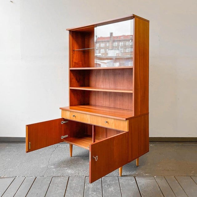 Cherry Bookcase with Display Case, 1960s For Sale - Image 6 of 18