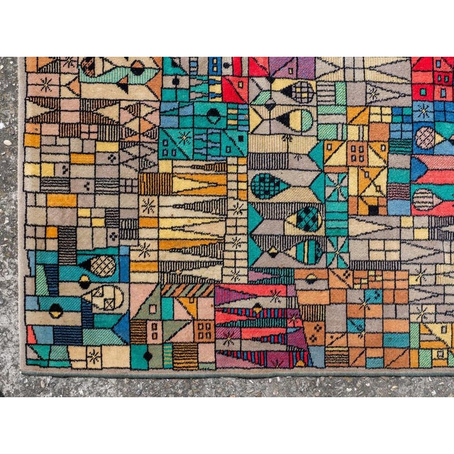 Beige German Pop Art Blue and Green Wool Rug from Vorwerk, 1960s For Sale - Image 8 of 13