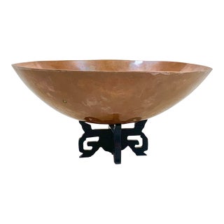 Vintage Copper Bowl With Stand For Sale