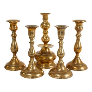 Vintage Danish Brass Candlesticks, 1950s, Set of 5 For Sale